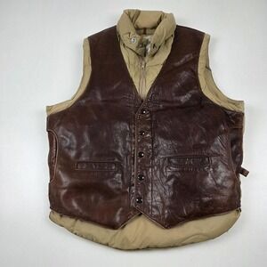 Vintage Georgetown Leather Design Vest Mens 42 Brown Leather Puffer Western 70s